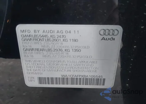 2011 Audi Q5 2.0T Premium из США, поврежденный, VIN WA1CFAFPXBA105545